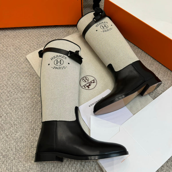 HM Jumping Boot In White Mix Black Calfskin And Mesh Fabric  973841