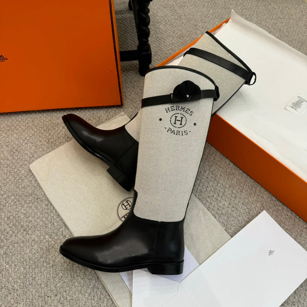 HM Jumping Boot In White Mix Black Calfskin And Mesh Fabric  973841