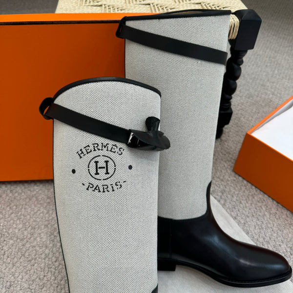 HM Jumping Boot In White Mix Black Calfskin And Mesh Fabric  973841