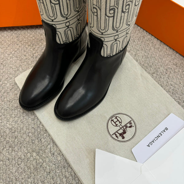 HM Jumping Boot In Black Mix White Calfskin And Mesh Fabric 973843