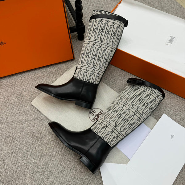 HM Jumping Boot In Black Mix White Calfskin And Mesh Fabric 973843