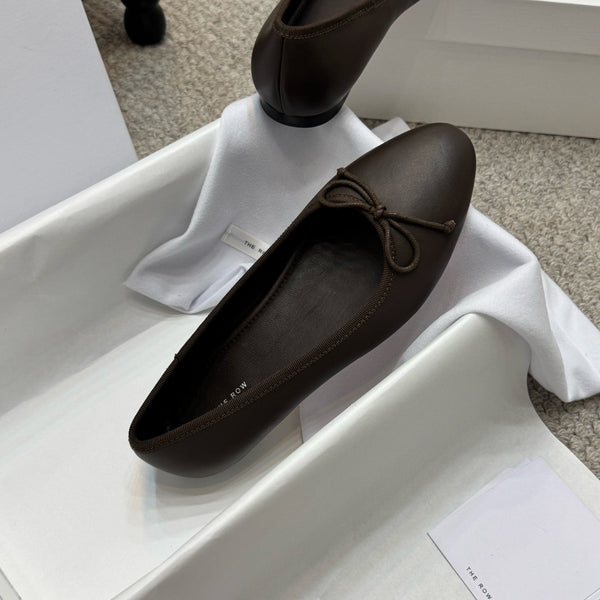 The Row Ballet Flats Bow Dark Brown Cowhide 290729
