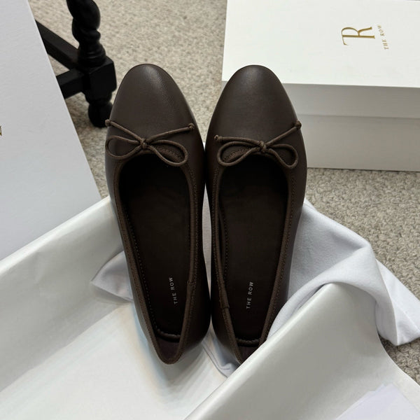 The Row Ballet Flats Bow Dark Brown Cowhide 290729