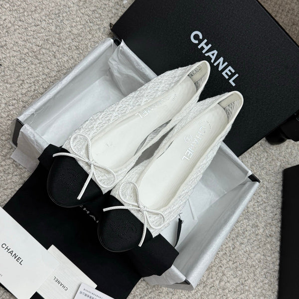 CC 25p Ballerina in tessuto di cotone a rete bianco grosgrain