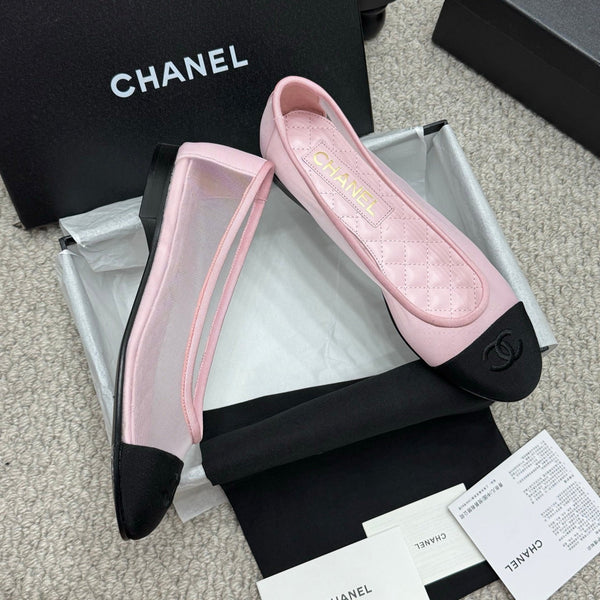 CC 25p Ballerina in tessuto a rete rosa grosgrain