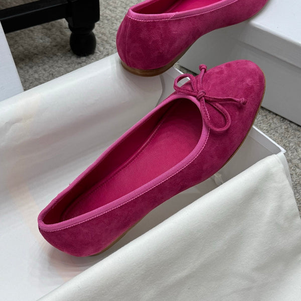 The Row Ballet Flats Bow Hot Pink Suede 290735