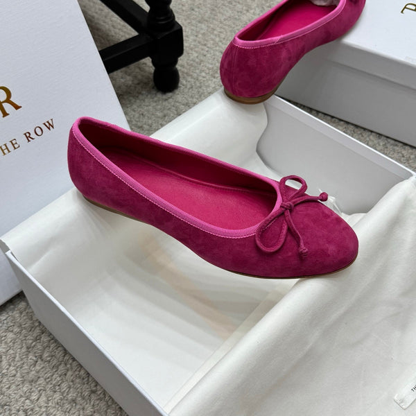 The Row Ballet Flats Bow Hot Pink Suede 290735