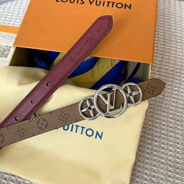 LV S-LOCK BELT 20 MM BROWN MONOGRAM AND AUBURN RED CALFSKIN SILVER HARDWARE
