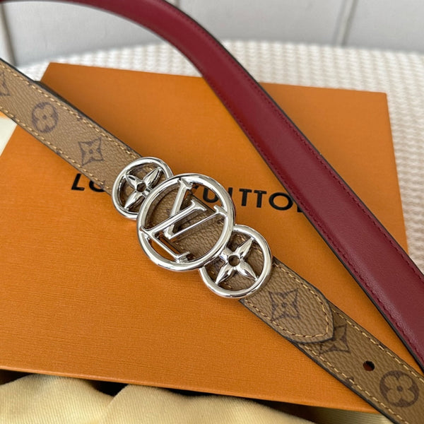 LV S-LOCK BELT 20 MM BROWN MONOGRAM AND AUBURN RED CALFSKIN SILVER HARDWARE