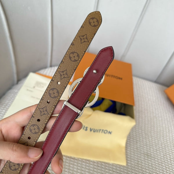 LV S-LOCK BELT 20 MM BROWN MONOGRAM AND AUBURN RED CALFSKIN SILVER HARDWARE