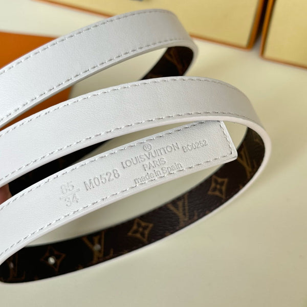 LV Circle Nautical 20mm Reversible Belt Gold Buckle White Brown Lambskin