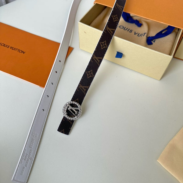 LV Circle Nautical 20mm Reversible Belt Silver Buckle White Brown Lambskin