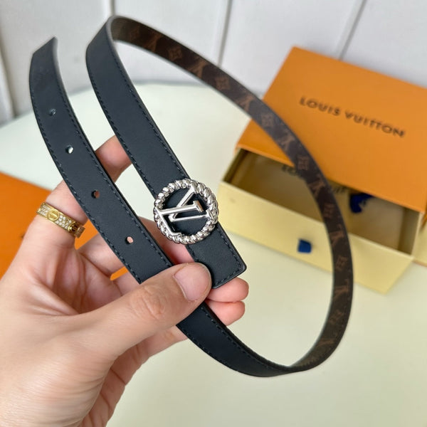 LV Circle Nautical 20mm Reversible Square End Tip Belt Silver Buckle Navy Blue Brown lambskin