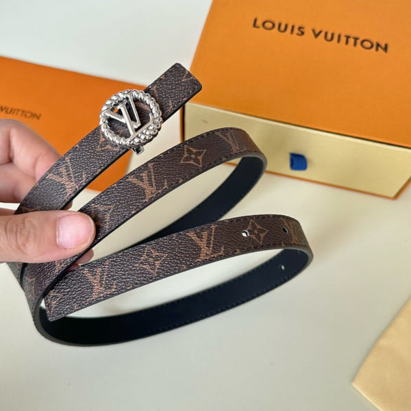 LV Circle Nautical 20mm Reversible Square End Tip Belt Silver Buckle Navy Blue Brown lambskin