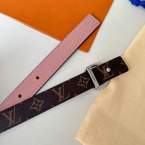 LV Circle Nautical 20mm Reversible Belt Silver Buckle Pink Brown Lambskin