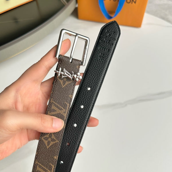 LV BLOOM 30MM BELT IN BROWN MONOGRAM CALFSKIN SILVER HARDWARE
