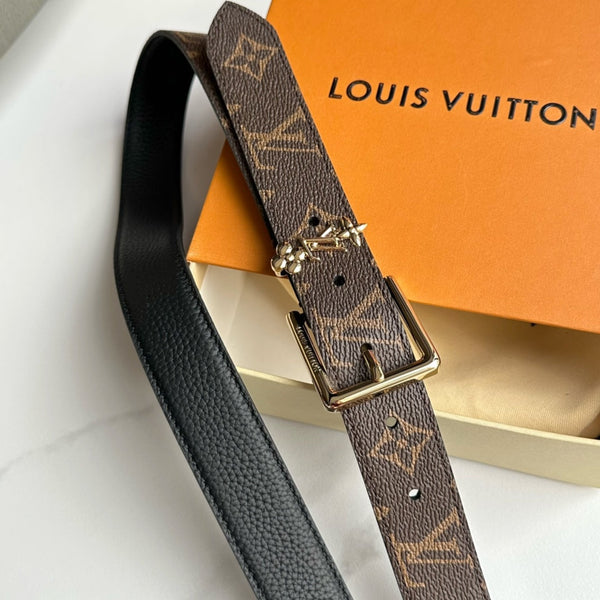 Cintura LV Bloom 30mm con fibbia dorata in pelle marrone nera