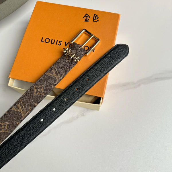Cintura LV Bloom 30mm con fibbia dorata in pelle marrone nera