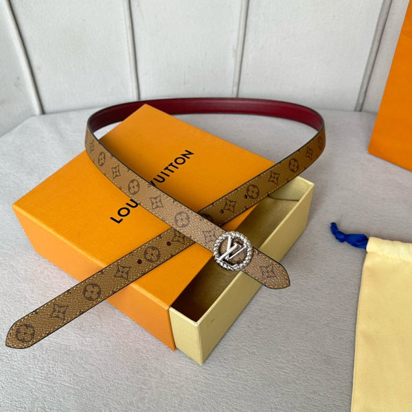 LV S-LOCK BELT 20 MM IN CHERRY RED CALFSKIN AND CIRCLE SILVER HARDWARE