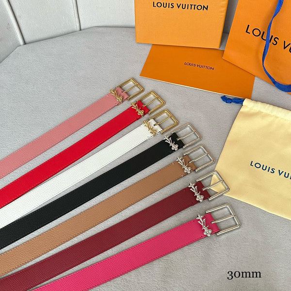 LV Bloom 30mm Belt Silver Buckle Black Brown Leather