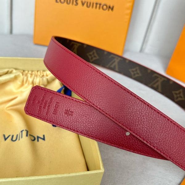 CINTURA LV BLOOM 30MM IN PELLE DI VITELLO ROSSO CILIEGIA CON FERRAMENTA IN ARGENTO