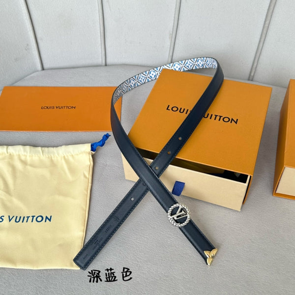 CINTURA REVERSIBILE PRETTY LV 20MM IN PELLE DI VITELLO BIANCA E BLU CON FERRAMENTA IN ARGENTO E ORO