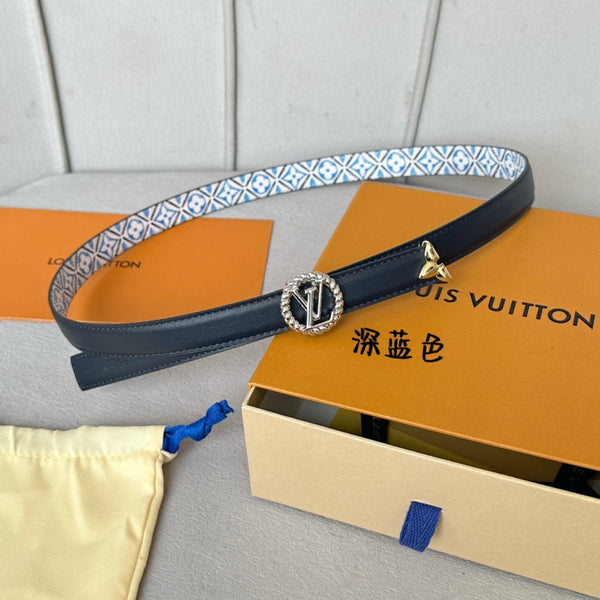 CINTURA REVERSIBILE PRETTY LV 20MM IN PELLE DI VITELLO BIANCA E BLU CON FERRAMENTA IN ARGENTO E ORO