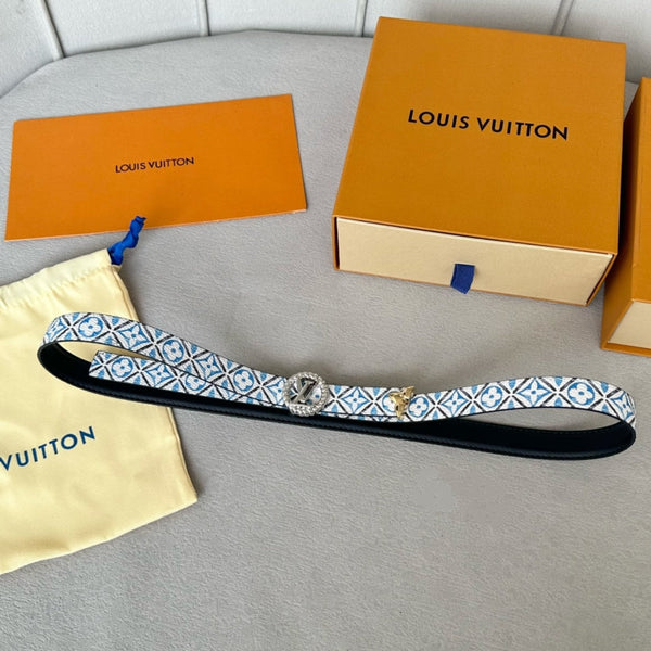 LV Circle Nautical 20mm Reversible Belt Silver Buckle Black White Blue Lambskin