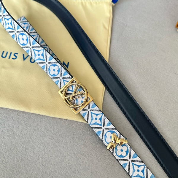 Josephine 20mm Reversible Belt Gold Buckle Black White Blue Leather