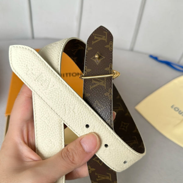 CINTURA REVERSIBILE LV MINI FLOWERGRAM 30MM IN PELLE DI VITELLO GOFFRATA BIANCA CON FERRAMENTA ORO