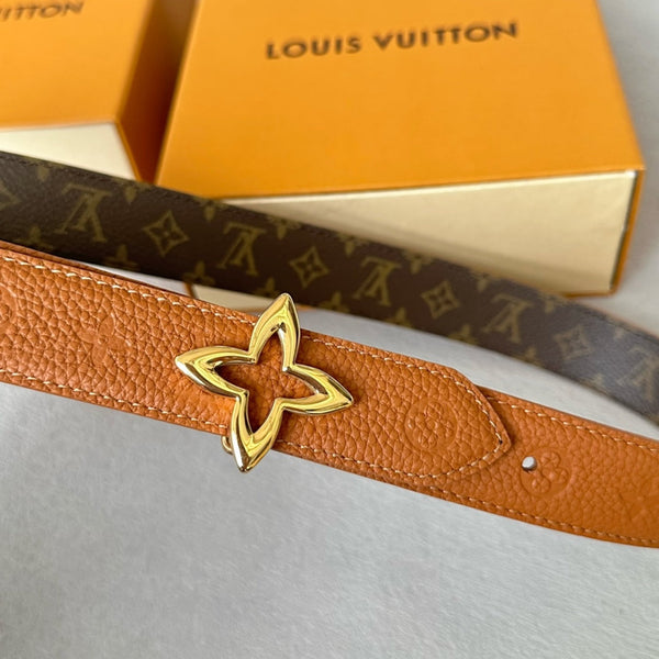 CINTURA REVERSIBILE LV MINI FLOWERGRAM 30MM IN PELLE DI VITELLO GOFFRATA BRONZO E FERRAMENTA ORO