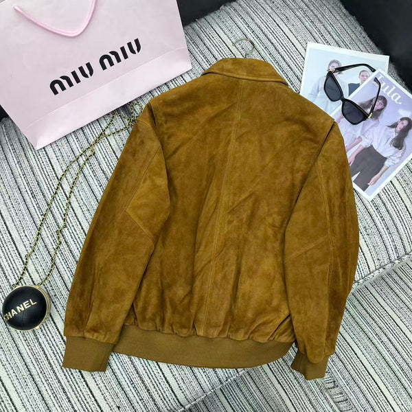Miu Miu 25 Suede Jacket Brown Yellow 302349
