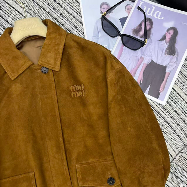 Miu Miu 25 Suede Jacket Brown Yellow 302349