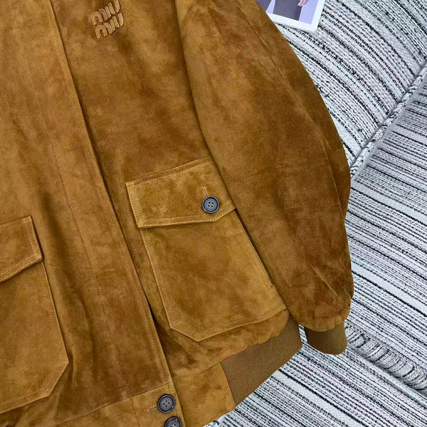 Miu Miu 25 Suede Jacket Brown Yellow 302349