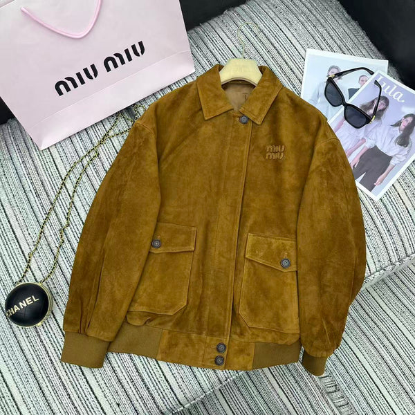 Miu Miu 25 Suede Jacket Brown Yellow 302349