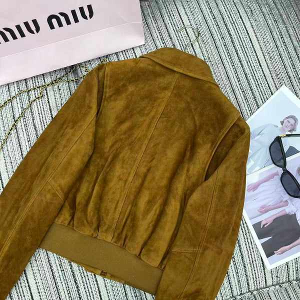 Miu Miu 25 Suede Short Coat Brown Yellow 302344