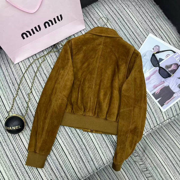Miu Miu 25 Suede Short Coat Brown Yellow 302344