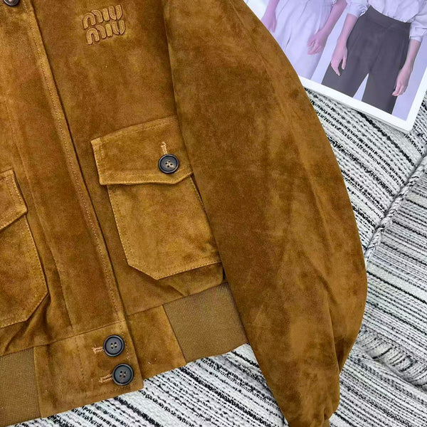 Miu Miu 25 Suede Short Coat Brown Yellow 302344