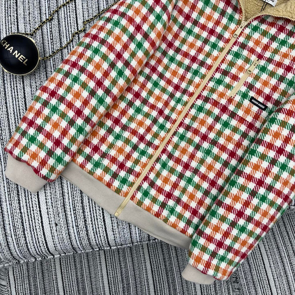 Miu Miu 25 Plaid Shearling Collar Coat Multicolor 302150