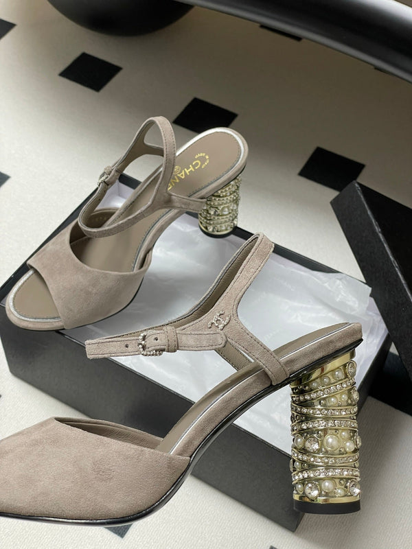 CC 25p Slingback Heel 8cm Grey Suede