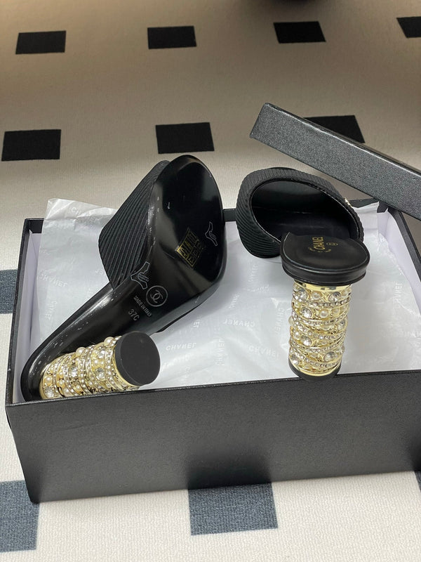 CC 25p Sandalo Tacco 8cm Tessuto Nero