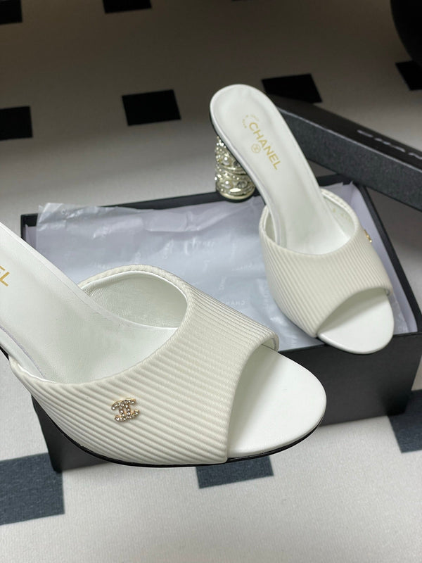 CC 25p Sandalo Tacco 8cm Tessuto Bianco