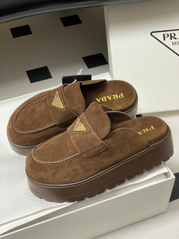 Prada 25 Mule Brown Cowhide Suede 247793