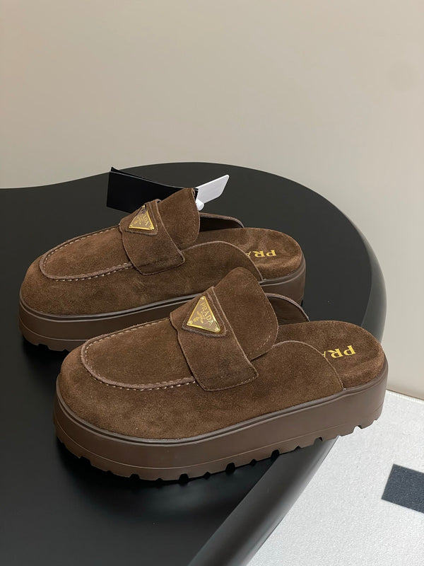 Prada 25 Mule Brown Cowhide Suede 247793