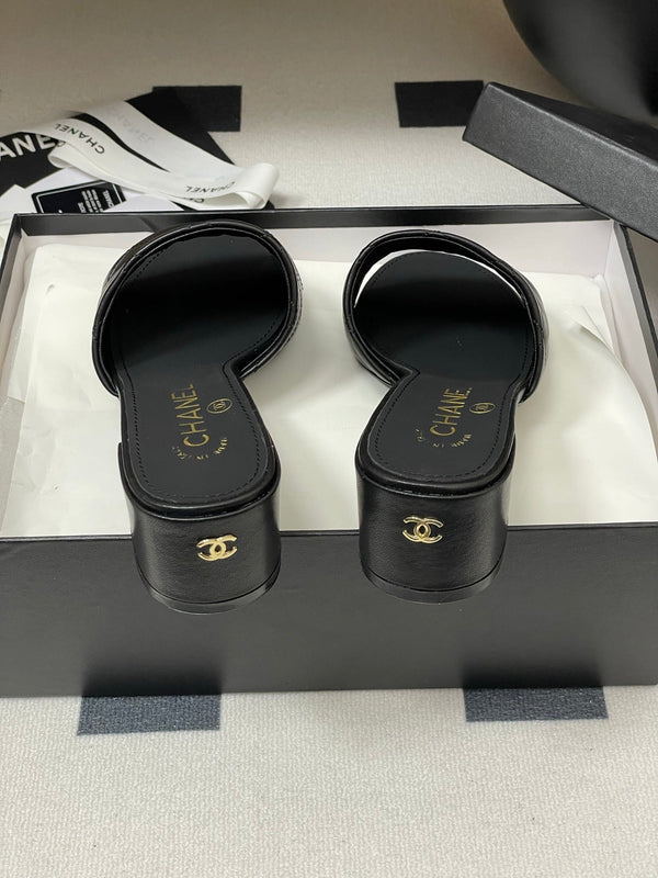 25S Embroidery Double C Mule 50mm Black Lambskin 247577