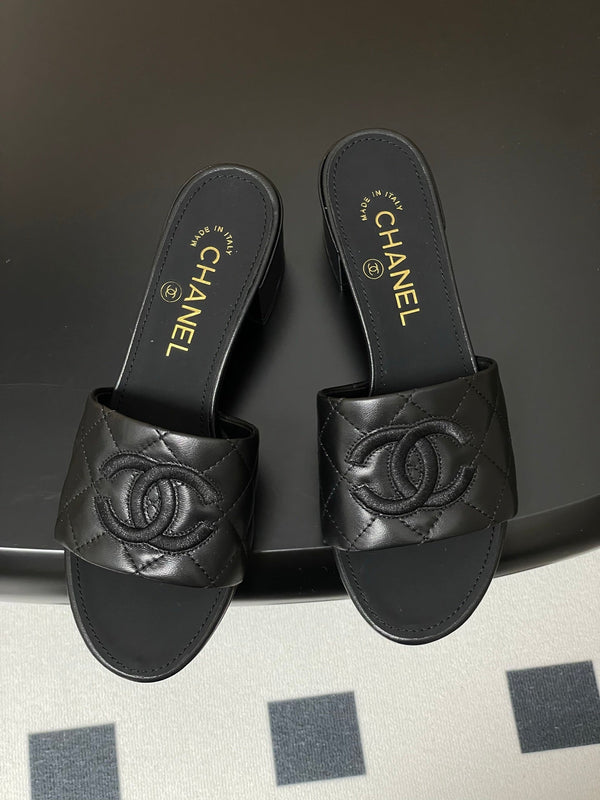 25S Embroidery Double C Mule 50mm Black Lambskin 247577