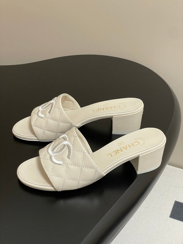 25S Embroidery Double C Mule 50mm White Lambskin 247578