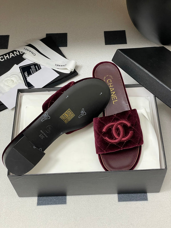 25S Embroidery Double C Mule 15mm Wine Velvet 247579