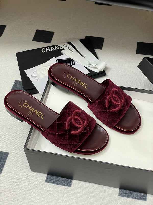 25S Embroidery Double C Mule 15mm Wine Velvet 247579