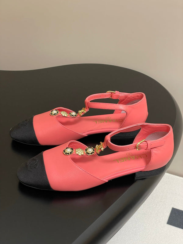 CC 25S Jewelry Double C Buckle T-Strap Mary Jane Hot Pink Lambskin Black Grosgrain 247711